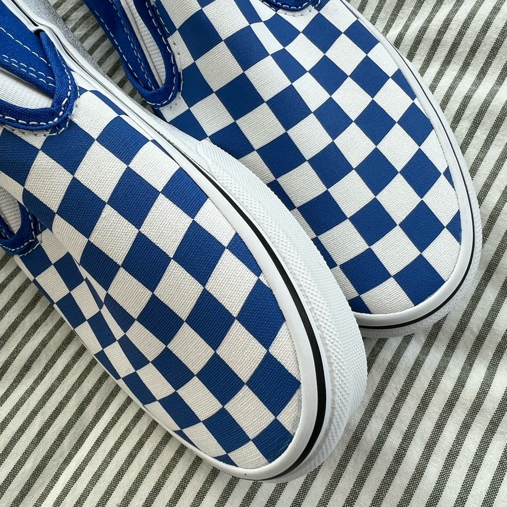 NIB Vans Classic Slip-On Checkerboard Shoe - Bright Blue 7W, 5.5M